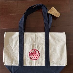 Trader Joe's LARGE Canvas Tote Bag in Natural and Navy LIMITED EDITION! 💙